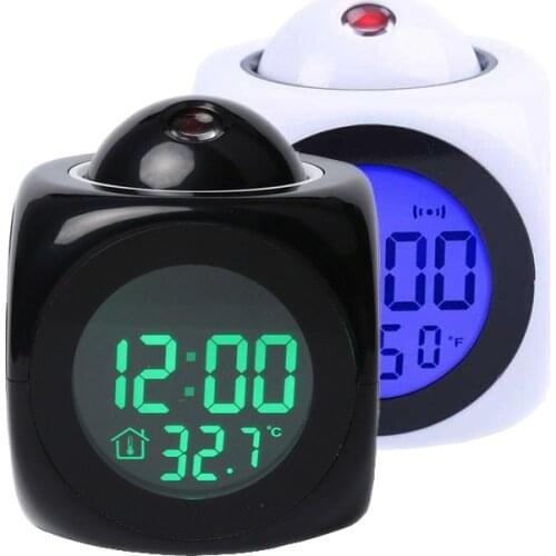 Home Projection Digital Weather LCD Snooze Clock Bell Alarm Display Backlight LED Projector Home Clock Timer Home Decor Tools