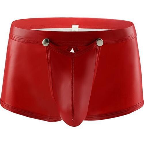 Sexy Men Underwear Boxer Shorts Patent Leather Panties Man Solid Buckle Detachable Capsule Underpants Cueca calzoncillo M-XXL