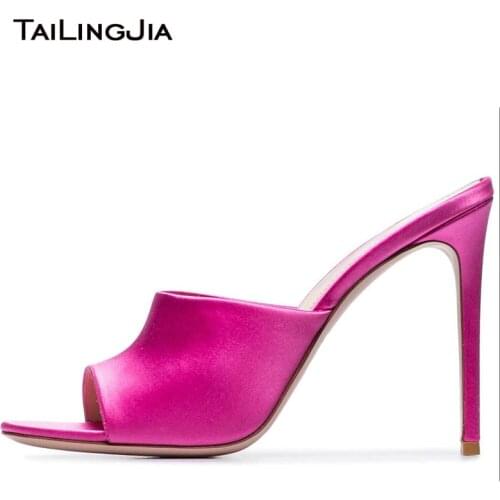 Black Satin High Heel Slippers 2019 Stiletto Heels Sandals For Ladies Open Toe Mules Nude Summer Shoes Fashion Heeled Slides