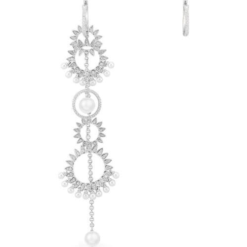 SOELLE Luxury Brand New Real 925 Sterling Silver Asymmetric Sun Tassel Long Earrings with Pearls Zirconia Women Fashion Jewelry