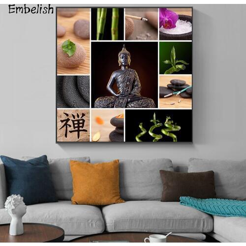 Embelish 1 Pieces Hot Selling Cool Zen Buddha Spa Stones Orichid Wall Art Posters For Living Room Home Decor Canvas Paintings
