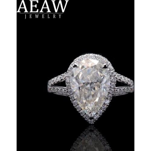 Unique Wedding Ring Double Halo 3.0ct Pear Cut Brilliant Moissanite Engagement Ring 14K White Gold Moissanite Ring For Women