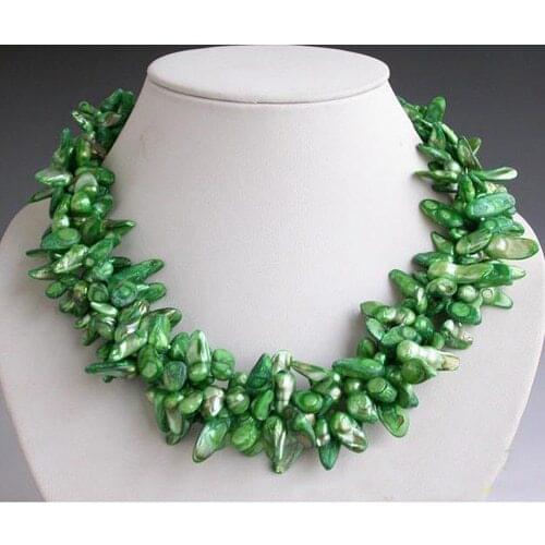 Unique Pearls Jewellery Store 4 Rows 20'' Green Tail Wine Freshwater Cultured Pearl Necklace Handmade Fine Womens Jewel