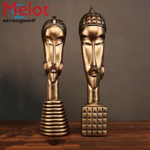 Vintage African Man Woman Statues Ornaments Resin Crafts Vintage Copper Character Figurines Home Furnishing Decor Gifts