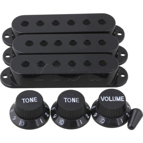 Yibuy Durable Guitar 3 Pickup Cover 1 Volume 2 Tone Knobs Switch tip Parts Set Black