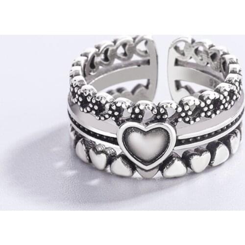 Sole Memory Multilayer Sweet Romantic Heart Retro 925 Sterling Silver Female Resizable Opening Rings SRI935