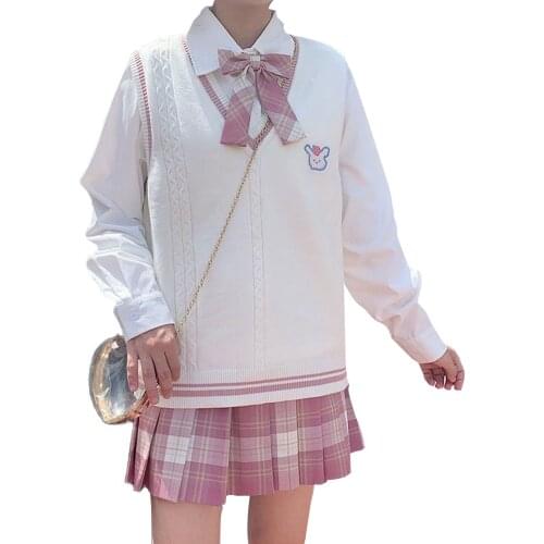 Harajuku Preppy Style Jk Oversize Sweater Vest Women 2021 Korean Y2k White Pink Knitted Tops Vest Schoolgirl Clothing