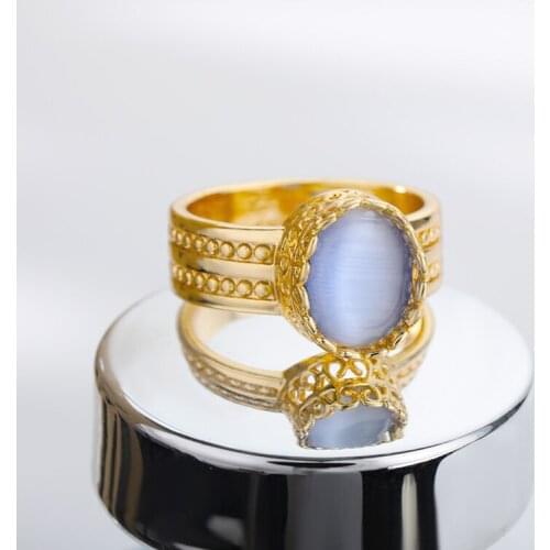 Bluestone Rings Gold Silver Color Opal Finger Rings for Women 2021 Trend Fashion Aesthetic Jewelry Accessories anillos mujer