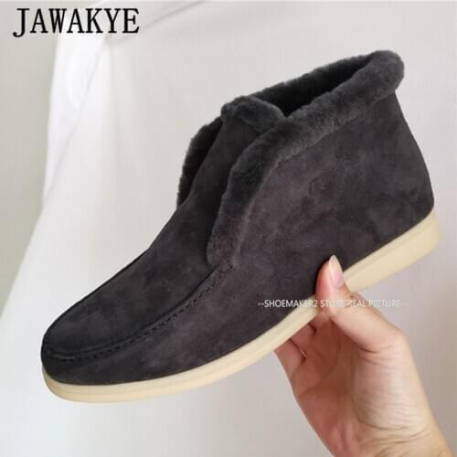 2020 Winter Women Wool Snow Boots High Quality Suede Flat Ankle Boots Comfort Slip-on Casual Shoes Luxury Brand Warm Botas Mujer