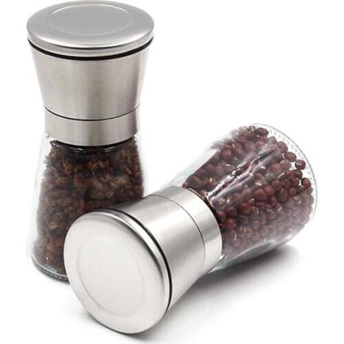 2Pcs Stainless Steel Manual Salt Pepper Grinder Mill Spices Grain Grinder Kitchen Tool Pepper Portable Grinder Bottle
