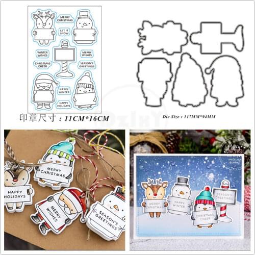 2021 New Penguin Snowman Clear Stamps and Metal Cutting Dies DIY Scrapbooking Embossing Album Seal Template Punch Stencils