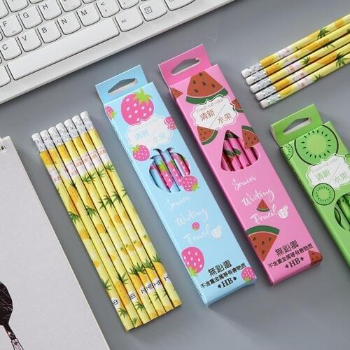 240pcs kawaii wood pencil cute fruit pencil with eraser for school kids stationary set pencil HB drawing writing free shipping