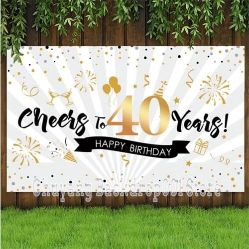40th Photo Backdrop Black Gold Sign Lady Men Happy Birthday Party Balloon Decoration Girls Photography Backgrounds Banner