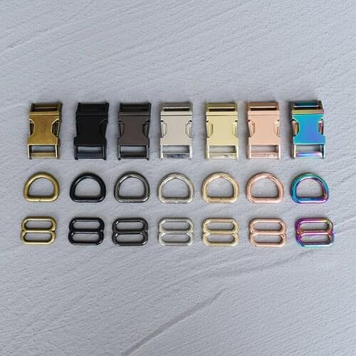 50 Sets 15mm/20mm/25mm Webbing Metal Hardware D Ring Adjuster Belt Strap Slider Release Buckle Three-Piece For DIY Dog Collar