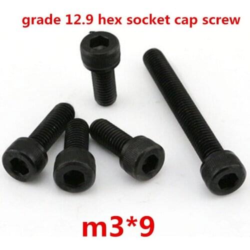 500pcs m3*9 high strength grade 12.9 alloy steel with black oxide hexagonal / hex socket head cap screw
