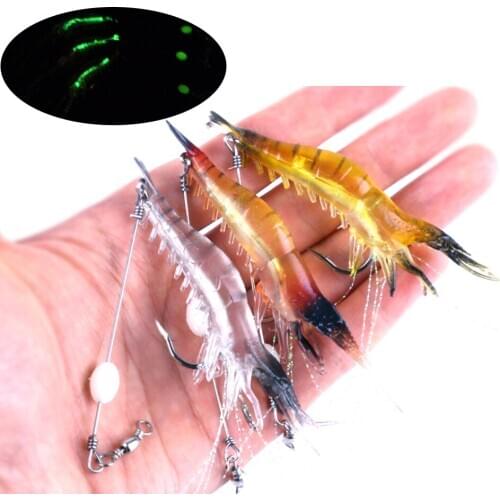 6pcs/lot 8cm 6g Quality Luminous Soft Fishing Lure Fake Shrimp Floating Shaped Lure Hook Bait Bionic Artificial Shrimp with Hook