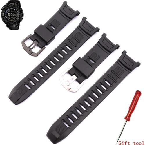 Watch accessories waterproof rubber strap pin buckle for Casio resin strap PRG-130Y/PRW-1500Y series mens mountaineering strap