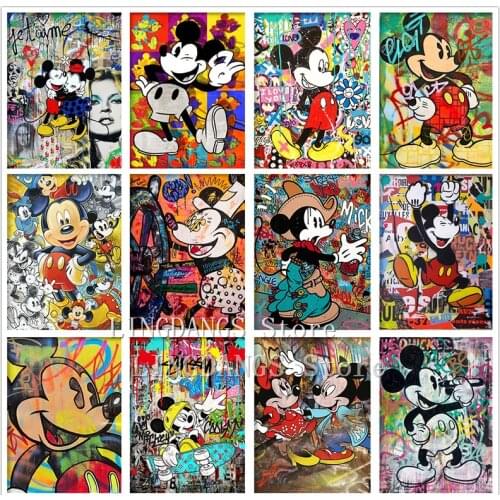 Disney 5D DIY Diamond Painting Graffiti Mickey And Minnie Art Cartoon Colorful Diamond Embroidery Mosaic Cross Stitch Home Decor