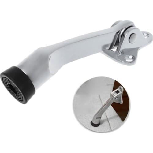 Zinc Alloy Satin Chrome Lever Door Stopper With Rubber Feet Mounted Holder HX6D