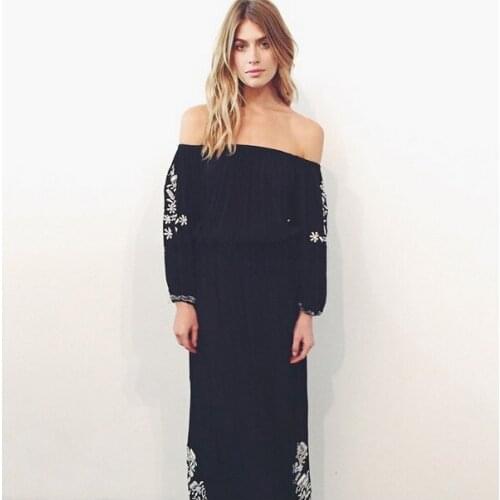 DUISNENA long boho dress cotton white summer dress floral embroidery women dresses off shoulder casual robe sexy vestidos