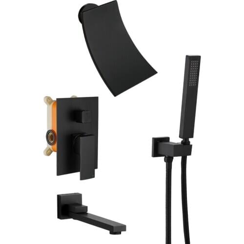 Electricity dark outfit shower falls into wall type square black matte hot and cold water bath suit engineering