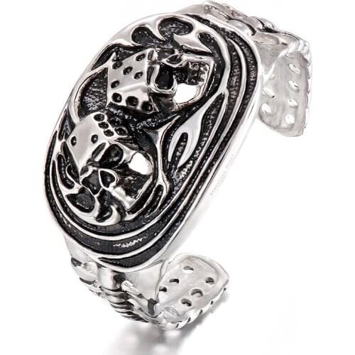 European and American personality punk stainless steel jewelry domineering skull titanium steel mens open bracelet