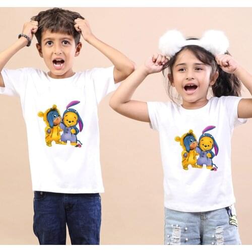 Baby Girl Boy T-shirt Winnie the Pooh Donkey Eeyore Wear Pajamas Print T Shirt Kids Short Sleeve Loose Tshirt Children Tops
