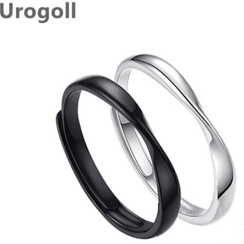 Hipster 925 Sterling Silver Rings For Lover Couple Gift Black White Simple Style Adjustable Wedding Engagement Rings