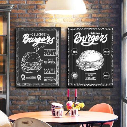 Burger Menu Food Sketch Canvas Posters and Prints Black White Pictures Restaurant Hamburger Shop Wall Art Decor Canvas Painting