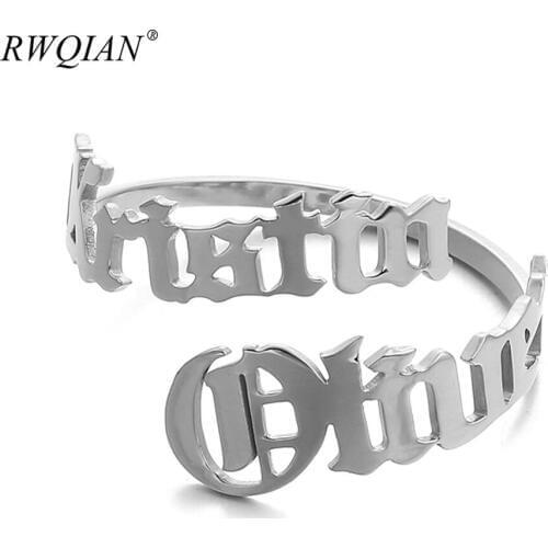 Custom Name Rings Personalized Stainless Steel Nameplate Jewelry Multifont Couples Names on Ring for Mom Mother Daughter Gifts