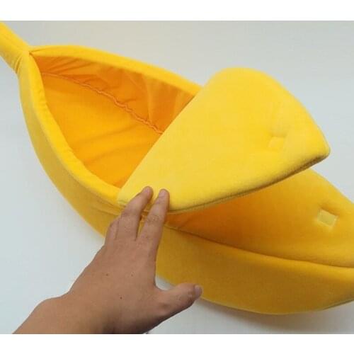 Banana Cat Bed House Cozy Cute Banana Puppy Cushion Kennel Warm Portable Pet Basket Supplies Mat Beds for Cats & Kittens