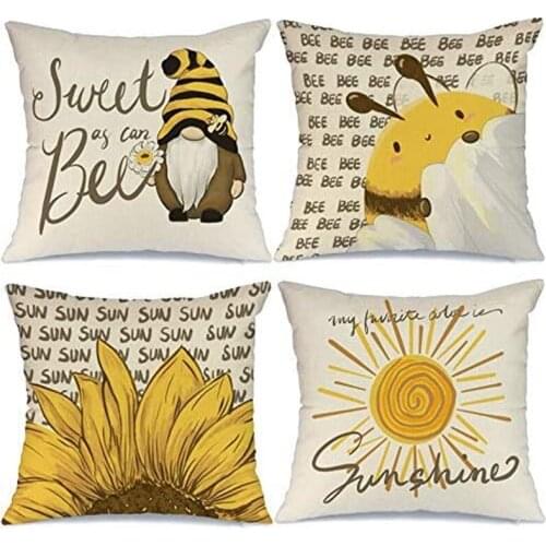Summer Decorations Pillow Covers 18X18 Sunflower Gnome Sunshine Bee Pillows Decorative Farmhouse Decor-ABUX