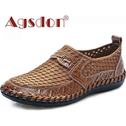 Summer Genuine Leather Men Casual Shoes Comfort Mens Loafers Breathable Walking Driving Shoes Man Plus Size 48 Male Footwear New