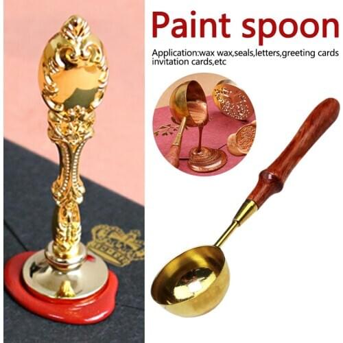 Paint Spoon High-grade Gold-plated Stainless Steel Spoon Paint Spoon Sealing Wax Spoon Special for Seal With A Rosewood Handle