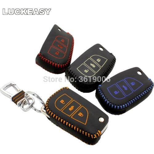 LUCKEASY High Quality leather remote key Case Cover Holder For Toyota Reiz 2013