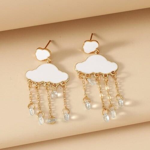 Fashion Cute Sweet White Cloud Drop Earrings for Women Gold Chain Tassel Waterdrop Dangle Earring Girls Party Jewelry Gifts