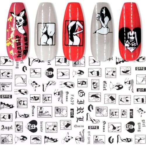 1 Sheet Nail Art Sticker New Nail Decor Black White Nail Foils Self Adhesive Sliders 3D Decals Nail Stickers наклейки на ногти