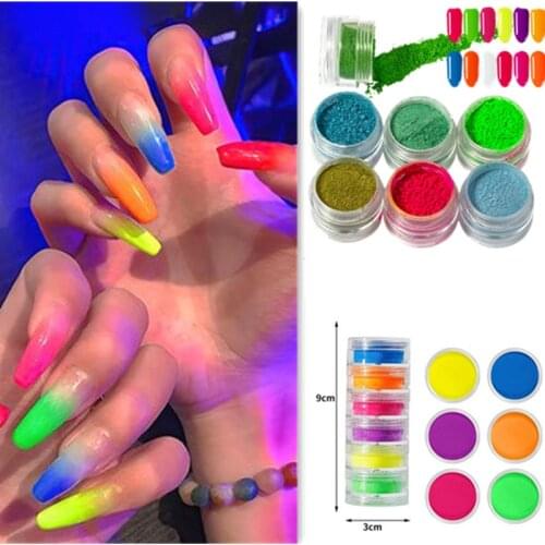 Neon Pigment Nail Powder Dust Gradient Macaron Nail Glitter Iridescent Acrylic Powder Make Up Nail Art Accessories 6colors/set
