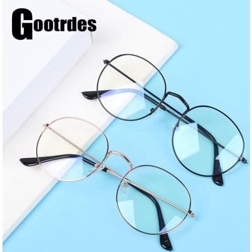 Metal Blue Light Blocking Glasses Women Men Vintage Round Frame Anti-Blue Light Eyeglasses Eye Protection Ultra Light Eyewear