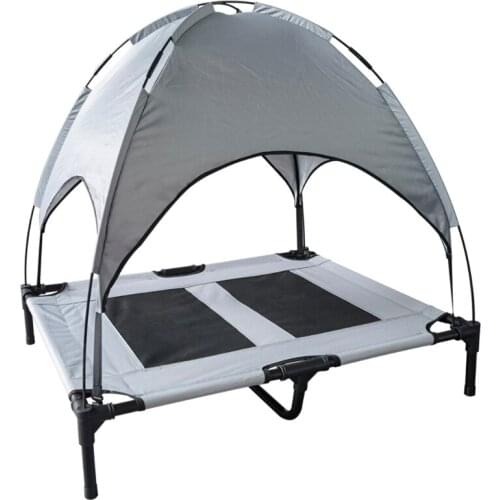 Outdoor Dog Bed Elevated Pet Cot with Canopy Portable for Camping or Beach Durable Oxford Included Carrying Bag S/M/L