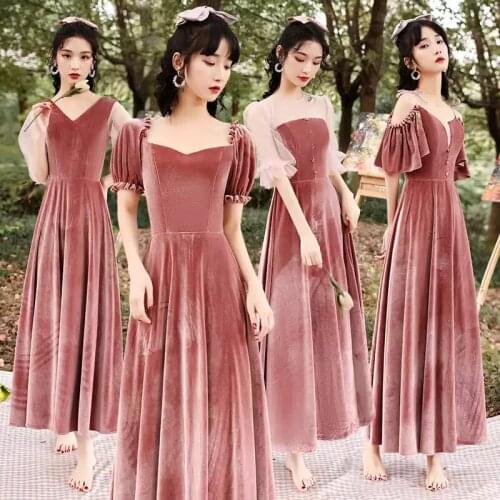 Bridesmaids Dresses Vintage Short V-Neck Button Jersey A-Line Luxury Soybean Pink Spaghetti Straps Women Wedding Party Gown E535