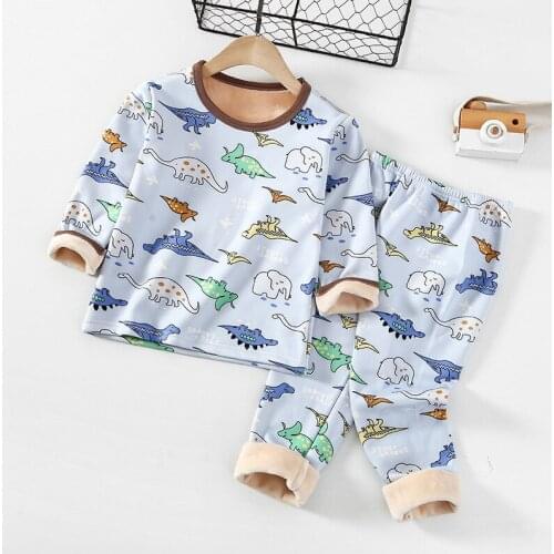 Thick Warm Fall Winter Kids Pajamas Set Plus Velvet Shirt Pant Boys Pajamas Suits Girls Cartoon Sleepwear Clothing Nightwear