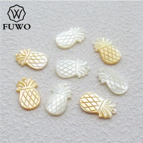 FUWO Wholesale Carved Pineapple Shell Beads Natural Mother of Pearl Shell Charm Jewelry Accessories Pendants S008 10*18mm