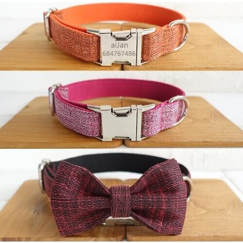 Dog Collar Personalized Name Engraved Customized Adjustable Dog Collars Nylon for Large Medium Small Dogs Puppy Collar Bow tie