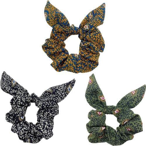 Free shipping vintage printed rabbit ears women hair scrunchies ins girls hair bands Ponytail Holder Hair accessories