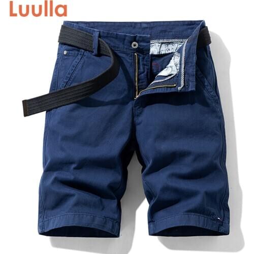 Luulla Men New Summer Casual Classic Solid Color Cargo Shorts Men Fashion 100% Washed Cotton Patchwork Stretch Shorts Pants Men