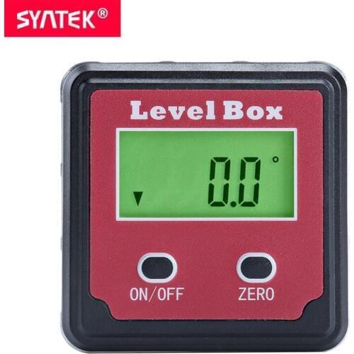 Syntek Red Precision Digital Protractor Inclinometer Level Box Digital Angle Finder Bevel Box with Magnet Base Automatic LCD CE