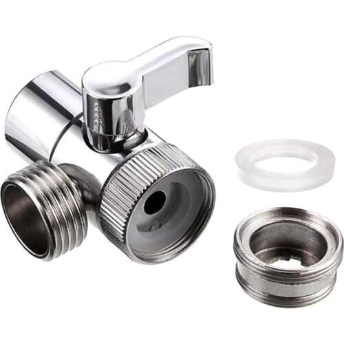 3 Way Metal T-Adapter With Shut-Off Valve Connector Solid Brass Shower Arm Diverter Valve Handshower