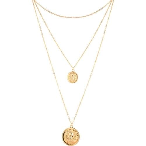 Vintage Lion Head Coin Pendant Necklaces for Women Fashion Gold Color Medallion Pendant Mutli-layered Long Necklace Boho Jewelry