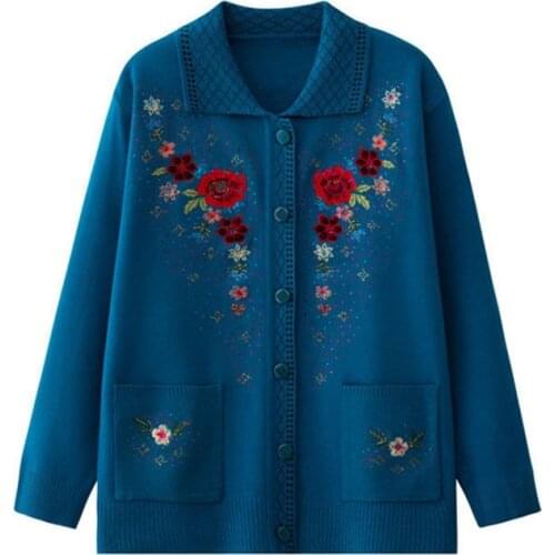 Knitted Sweater Cardigan Jacket Middle-aged and Elderly Womens Sweater 2021 New Autumn Winter Single-breasted Knit Coat Tops